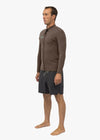 Vissla Solid Sets 2mm front zip wetsuit jacket in brown, side profile view.