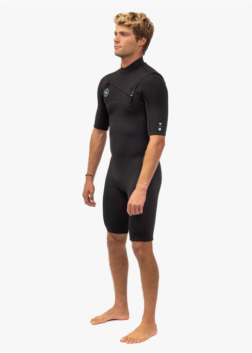 Side view of Vissla 7 Seas 2-2 Spring Wetsuit in black with short sleeves.