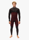 Front view of Vissla 7 Seas Comp 2-2 wetsuit showing interior red panel design.