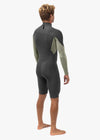 Vissla Natural Seas 2-2 LS Spring wetsuit, back angled view, sleek black and olive style.