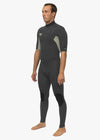 Vissla Natural Seas 2-2 Ss Full Suit side view, sleek dark gray wetsuit with green accents.