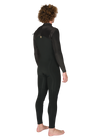 Vissla New Seas 5-4 U-Zip Wetsuit in black, back angle view.