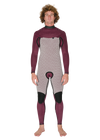 Front view of Vissla New Seas 4-3 U-Zip Wetsuit in maroon with patterned interior.