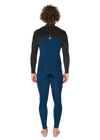 Vissla New Seas 4-3 U-Zip Wetsuit in black and blue, full back view.