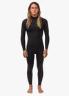 Front view of Vissla 7 Seas 3-2 Chest Zip Full Suit in stealth black.