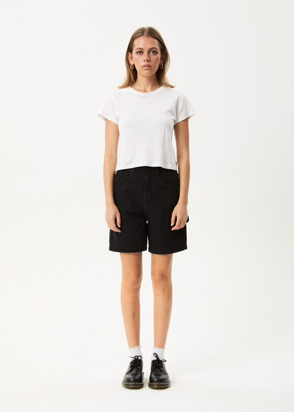 Afends Emilie- Denim Workwear Short - washed black