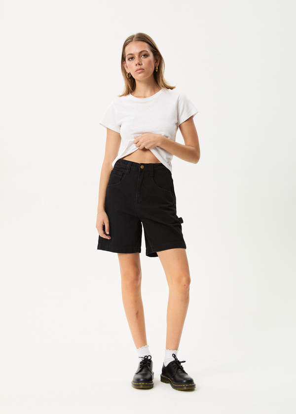 Afends Emilie- Denim Workwear Short - washed black