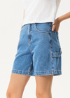 Afends Emilie- Denim Workwear Short - worn blue