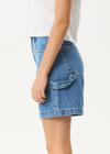 Afends Emilie- Denim Workwear Short - worn blue