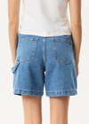 Afends Emilie- Denim Workwear Short - worn blue