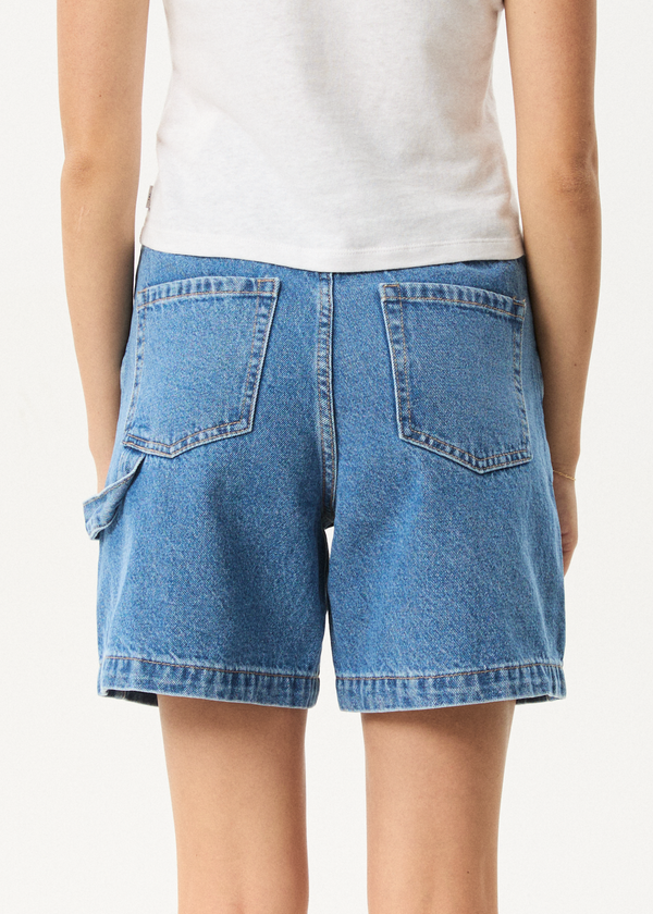 Afends Emilie- Denim Workwear Short - worn blue