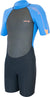 Alder Impact Junior Shortie 3/2 kids wetsuit in Pacific blue and black.