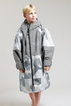 White Water Kids Hard Shell Robe in Arctic Camo/Grey with hood and zip.