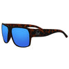 Side view of I-Sea Nick I sunglasses featuring tortoise frame and blue mirror polarized lenses.