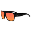 I-Sea Nick I sunglasses with black frame and red polarised lenses, side view.