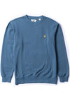 Vissla Solid Sets Eco Crew sweatshirt in sea water blue, front view.