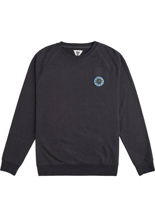 Vissla Vibration Hemp Crew Fleece in Phantom with front logo detail.