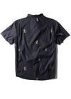 Vissla Parrodise Eco Shirt in Phantom color, back view with parrot print.