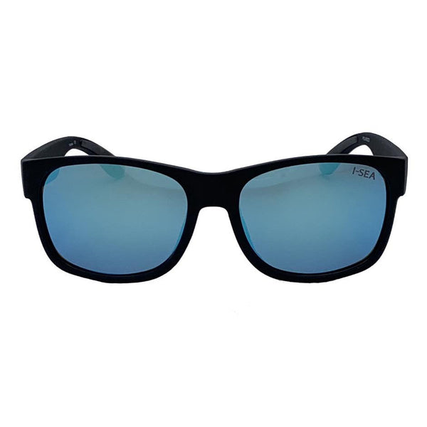 I-Sea Seven Seas sunglasses with black frame and blue mirror polarized lenses.