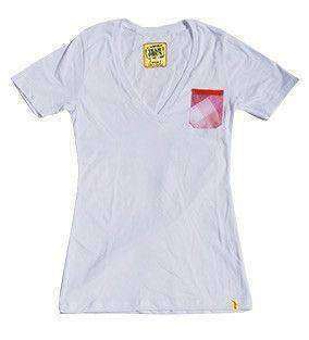 Team Phun Pink Plaid Pocket Ladies Vee Neck tee shirt