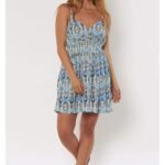 Sisstrevolution Pandawa S/L Wvn Dress Ocean – Printed Mini Dress with Adjustable Straps