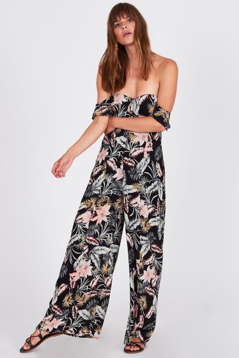 Amuse Society Paz Jumpsuit Black Floral Off-Shoulder