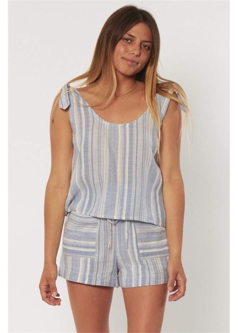 Sisstrevolution Pali Woven Tank – Striped Cotton Tank Top with Adjustable Shoulder Ties