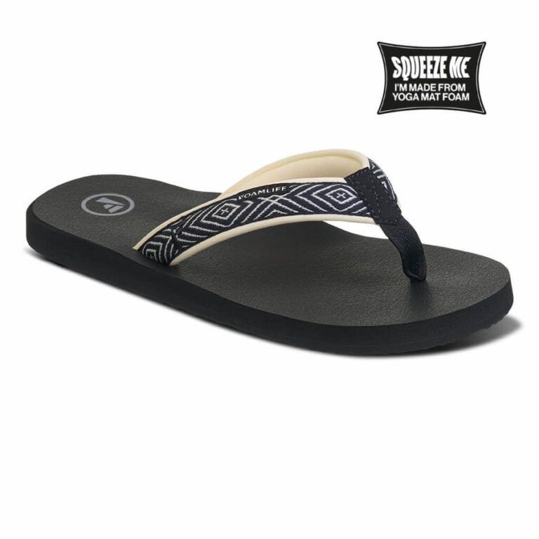 FoamLife Yogi women's black flip flops with yoga mat foam sole.