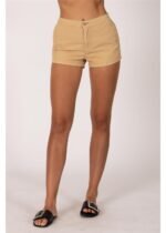 Sisstrevolution Hit The Cord Short in beige, front view for ladies.