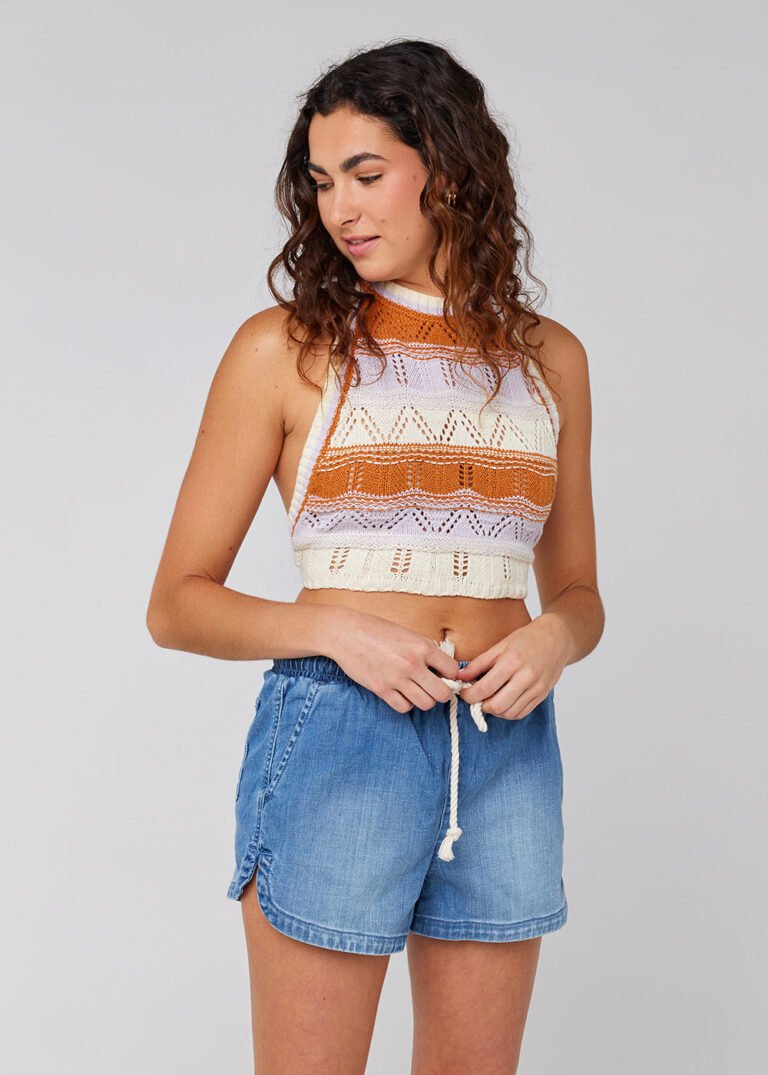Sisstrevolution Koa Sweater Halter Cropped Stripe Pointelle