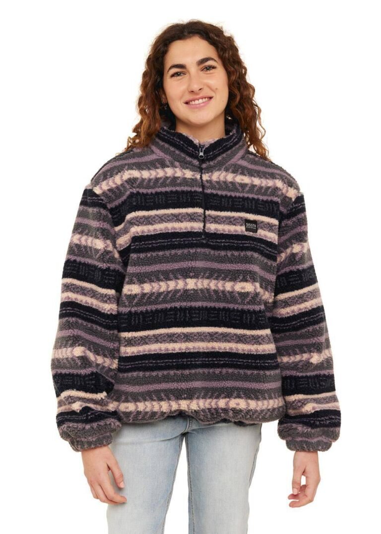 Sisstrevolution Smooth Sherpa Fleece – Women’s Half-Zip Sherpa Pullover Grey Heather
