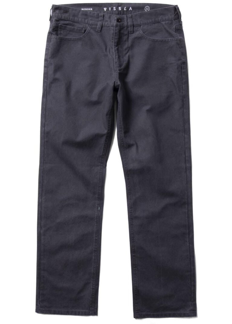 Front view of Vissla Border Canvas 5 Pkt Pant in phantom color.