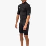 Side view of Vissla 7 Seas 2-2 Spring Wetsuit in black with short sleeves.