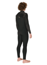 Back view of Vissla New Seas 4-3 U-Zip Wetsuit in black, highlighting rear details.