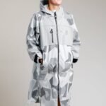 White Water Adult Soft Shell Robe in Arctic Camo, front view with hood.