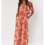 Sisstrevolution Paradise Palms S/S Wvn Top - Sunburn Off-Shoulder Crop Blouse