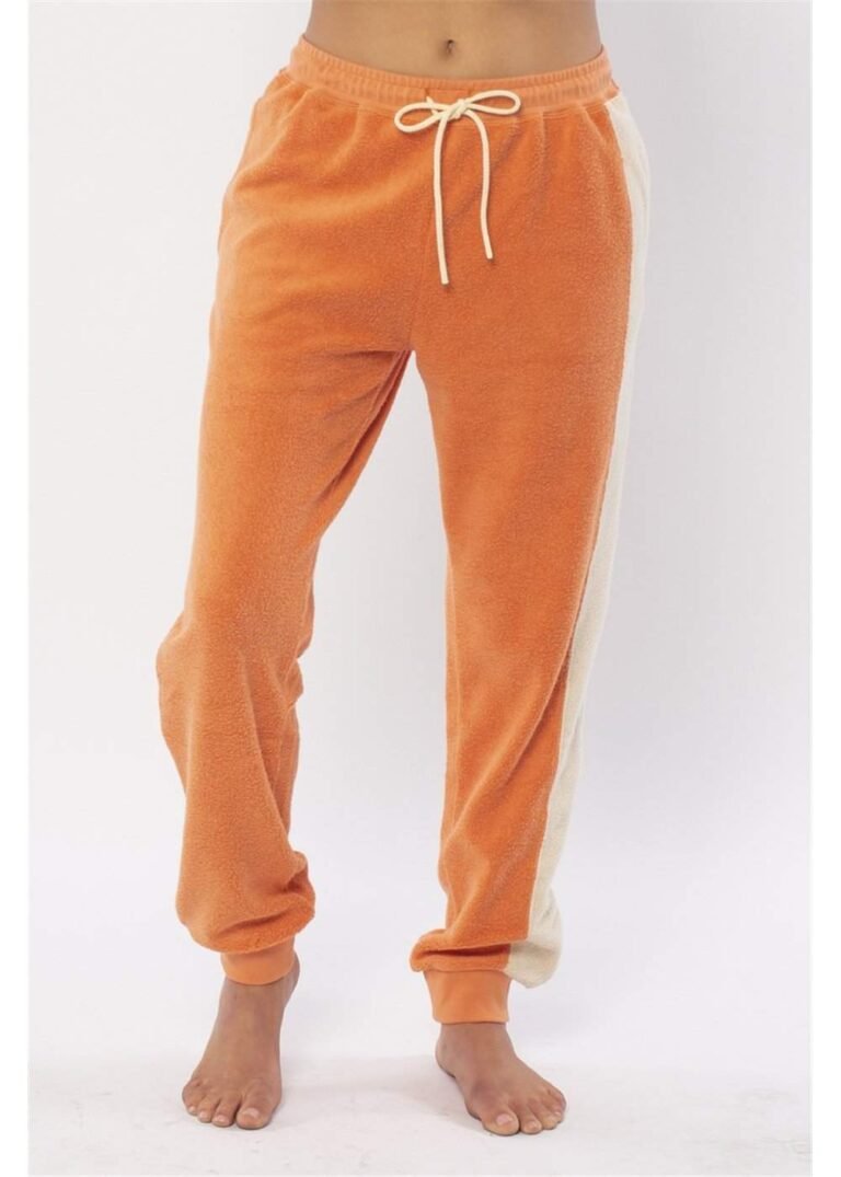 Sisstrevolution Hello Sunshine Knit Pant Rust color block fleece sweatpant