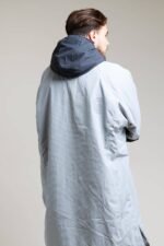 Back view of the White Water Adult Hard Shell Robe in grey with hood.