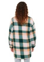 Sisstrevolution Palma Eco-zy Overshirt in coral plaid, back view.