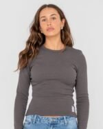 RUSTY Essentials Ribbed Long Sleeve tee - carbon