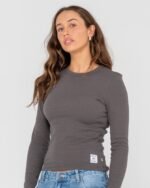 RUSTY Essentials Ribbed Long Sleeve tee - carbon - Image 3