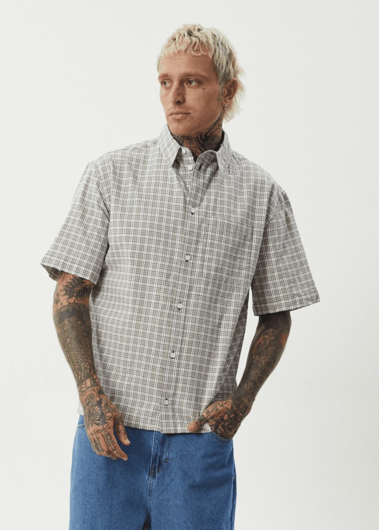 AFENDS Drew Seersucker Shirt Taupe Check