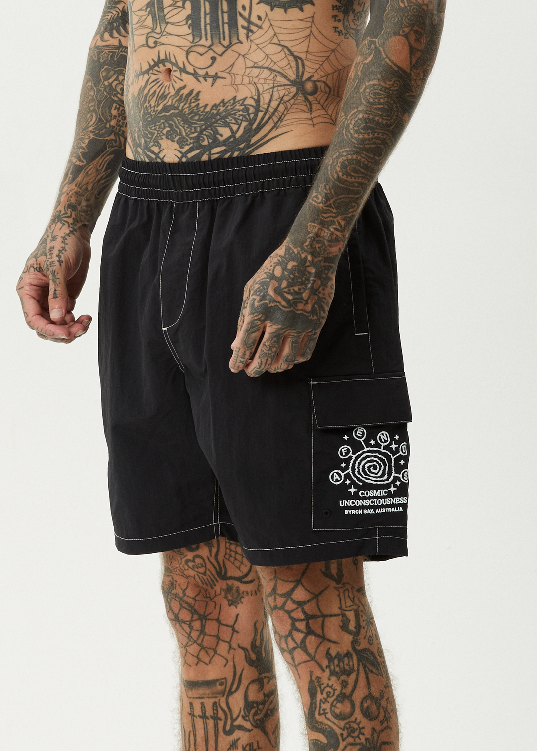 M251352-BLK_1107-1 AFENDS Cosmic Cargo Baywatch Swim Short Black