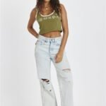 Sisstrevolution Layla Knit Tank Top Army cropped knitted tank