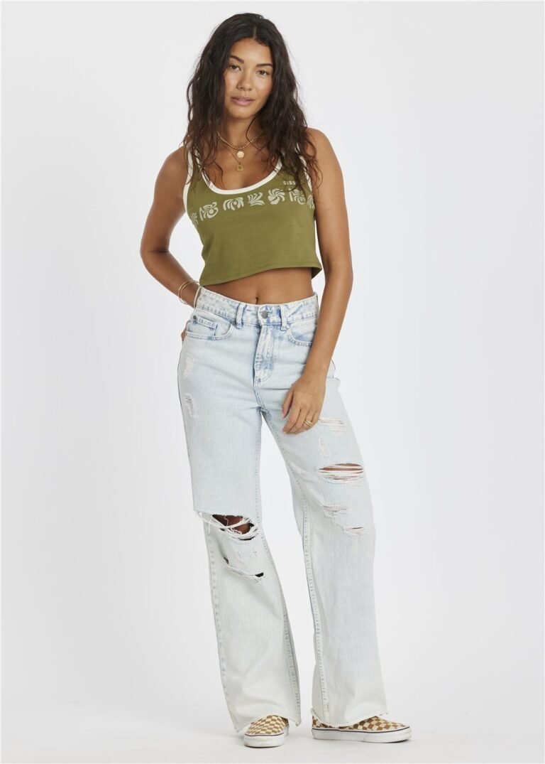 Sisstrevolution Layla Knit Tank Top Army cropped knitted tank