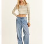 Sisstrevolution Line Up LS Top Sea Salt striped cropped long sleeve