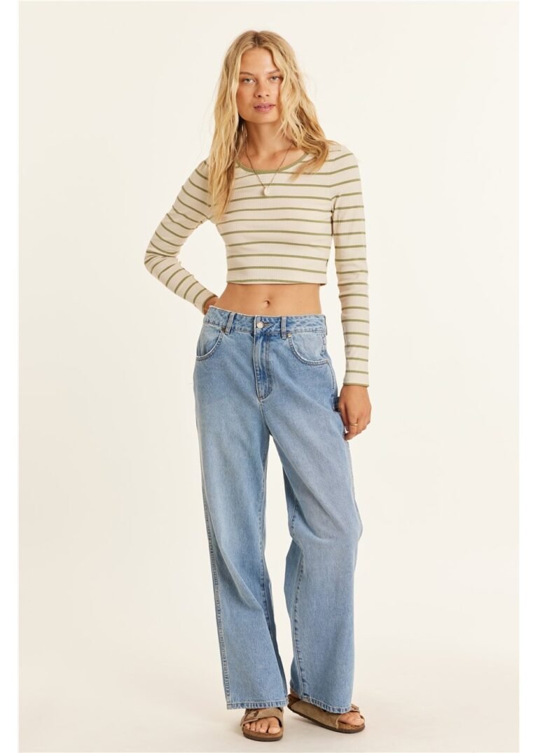 Sisstrevolution Line Up LS Top Sea Salt striped cropped long sleeve