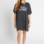 Sisstrevolution Dreaming Beach Dress Charcoal vintage print cotton beach dress