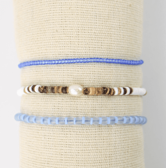 Bracelet Set STYL-936 with Coconut Wood, Shell & Pearls by Pineapple Island