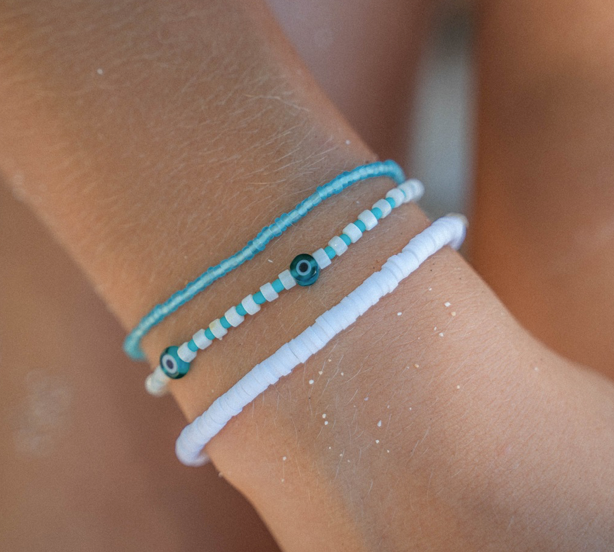 Pineapple Island Bracelet Set STYL-915 with Evil Eye, Shell & Beads